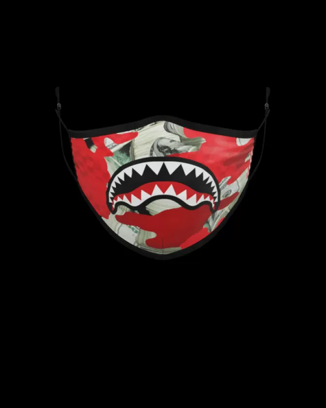 Sprayground Mascherina Confortevole per Adulti - Camouflage Monetario Rosso con Adattamento Morbido