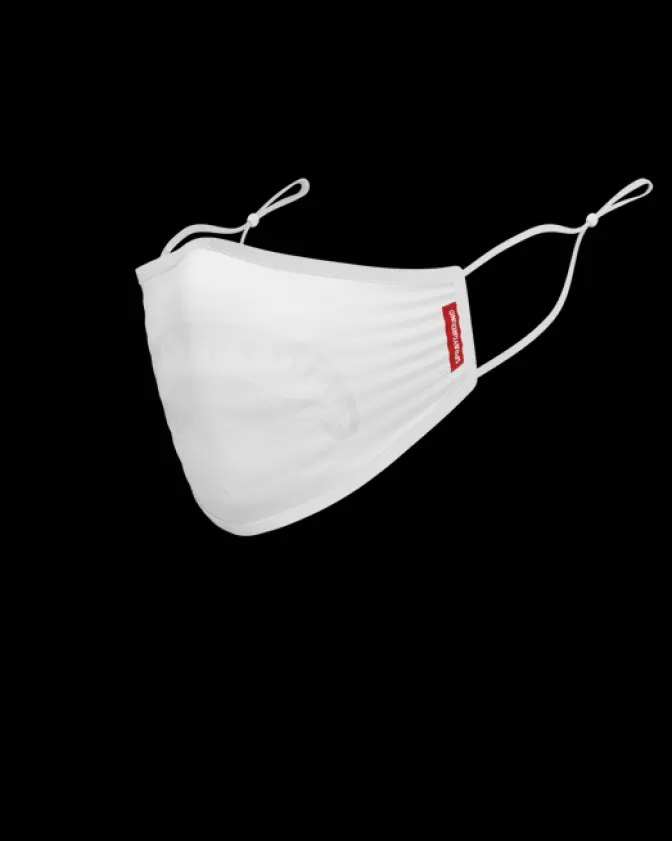 Mascherine Sprayground per Adulti - Stampa Squalo in Bianco Puro, Morbido Adattabile al Viso