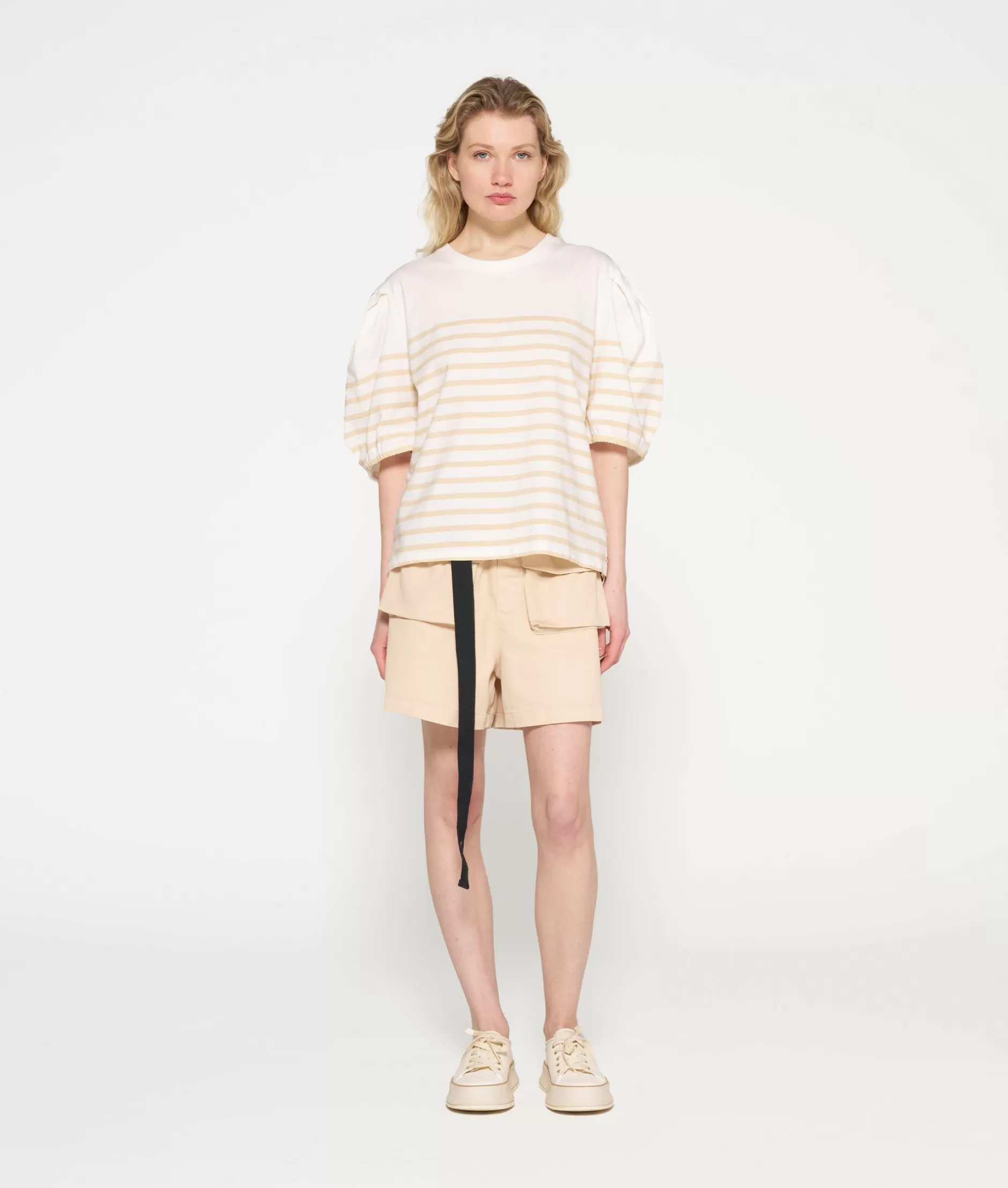 Magliette Donna Stile Casual 10 Days - Top Righe con Maniche a Palloncino Oversize