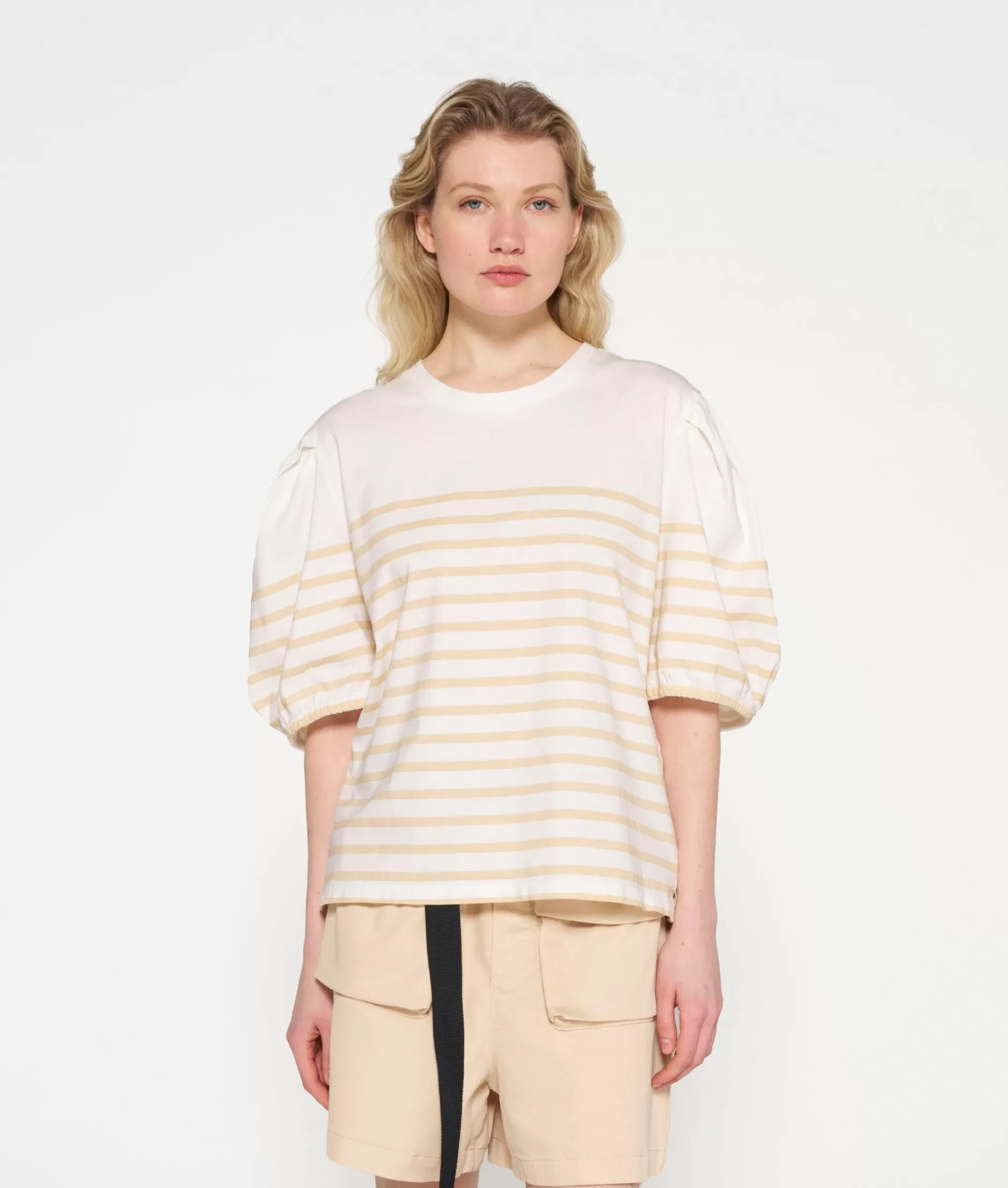 Magliette Donna Stile Casual 10 Days - Top Righe con Maniche a Palloncino Oversize