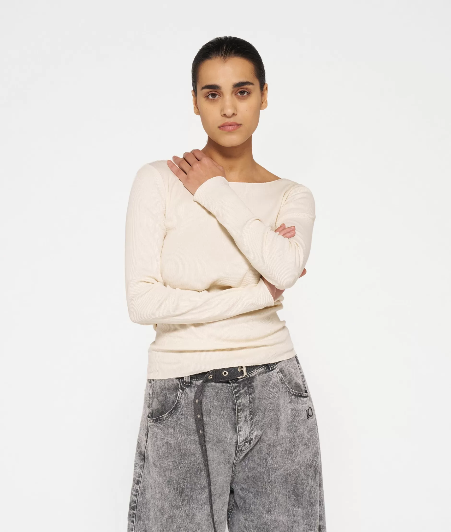 Maglia a Manica Lunga con Scollatura a Barchetta - Comfortevole T-Shirt Donna della Collezione 10DAYS, Stile Casual con Design Timeless