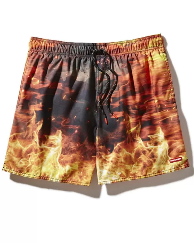 Pantaloncini da Mare Stile Camouflage con Motivi Fiammanti SHOTO - Sprayground Design Dinamico per Look Estivi Audaci