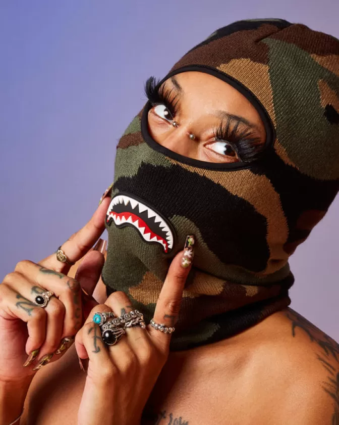 Maschera termica Sprayground con design Squalo Mimetico - Protezione professionale per sport invernali ed escursioni artiche