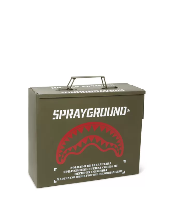 Scarpe tattiche Sprayground Cobra Fuerza - Edizione limitata 1/280 con mimetismo terreno, design militare avanzato per paracadutisti, produzione artigianale colombiana.