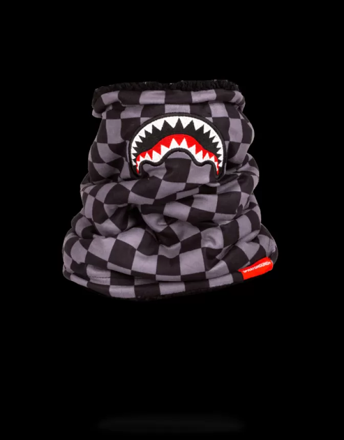 Sciarpa collo termica Sprayground - Motivo squalo a scacchi con maschera integrata  
Accessorio polifunzionale per sport invernali e stile urbano
