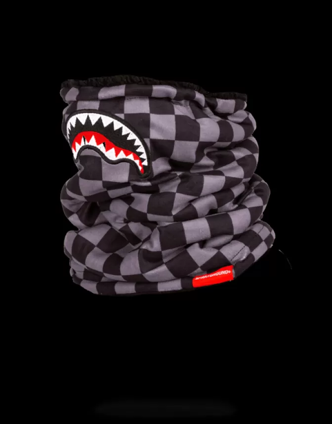Sciarpa collo termica Sprayground - Motivo squalo a scacchi con maschera integrata  
Accessorio polifunzionale per sport invernali e stile urbano