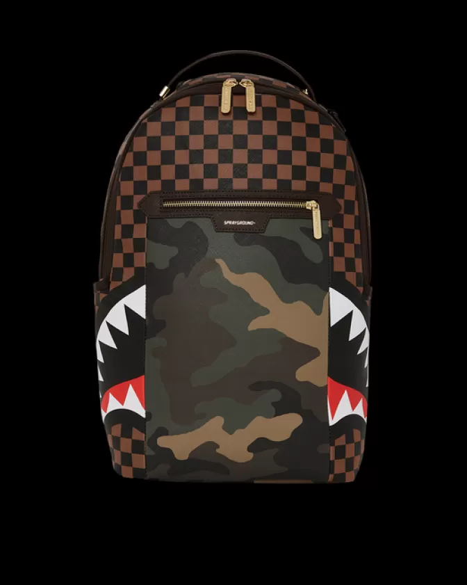 Zaino Sprayground DLXV - Tasche esterne con zip dorato e design squali nella Parigi urbana