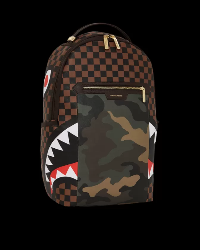 Zaino Sprayground DLXV - Tasche esterne con zip dorato e design squali nella Parigi urbana