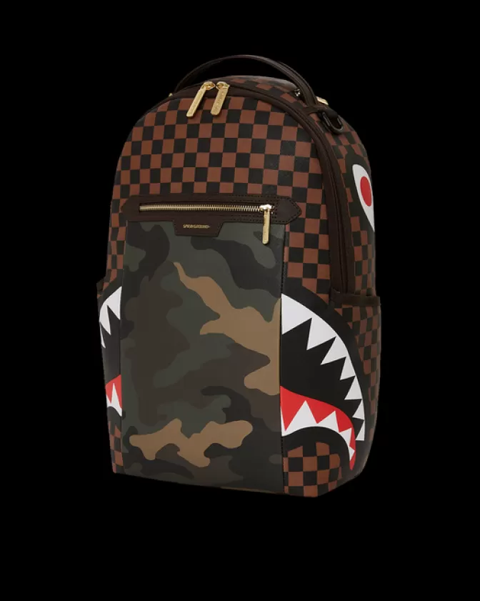 Zaino Sprayground DLXV - Tasche esterne con zip dorato e design squali nella Parigi urbana