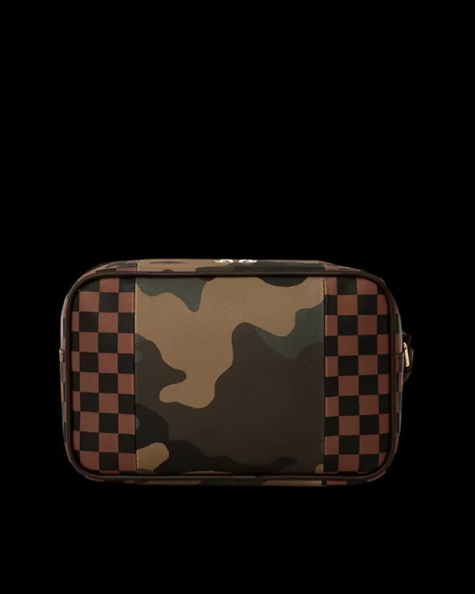 Sprayground Borsa Toilette Portavalori Limited Edition - Tasche Esterna Zip Dorata con Design Squali Urbani di Parigi e Dettaglio Laterale a Mattoni