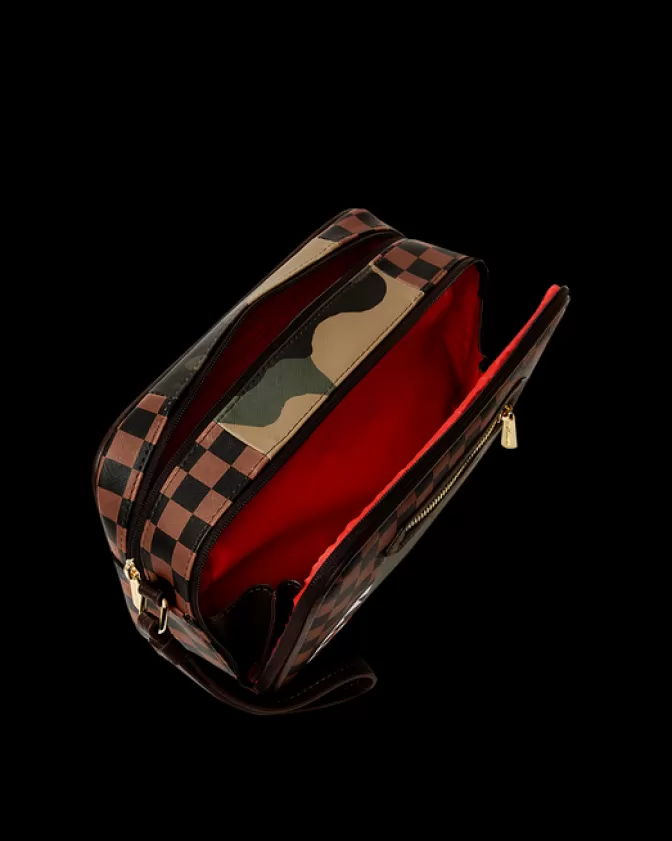 Sprayground Borsa Toilette Portavalori Limited Edition - Tasche Esterna Zip Dorata con Design Squali Urbani di Parigi e Dettaglio Laterale a Mattoni