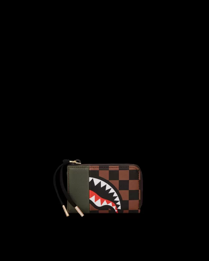 Portafoglio elegante Sprayground con taschino dorato a coulisse - Design urbano squali e atmosfera parigina