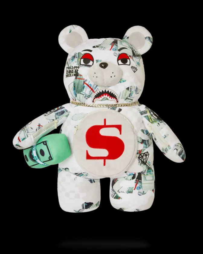 Sprayground Zaino Peluche Money Bear - Borsa a Forma di Orsetto Stile Unico con Design Feroce 

（：