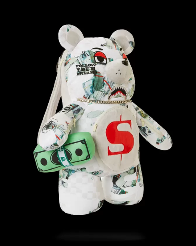 Sprayground Zaino Peluche Money Bear - Borsa a Forma di Orsetto Stile Unico con Design Feroce 

（：