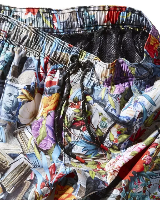 Costumi da Bagno Eleganti Sprayground - Stampa Floreale con Dettaglio Monete, Modello Shoto per Estate