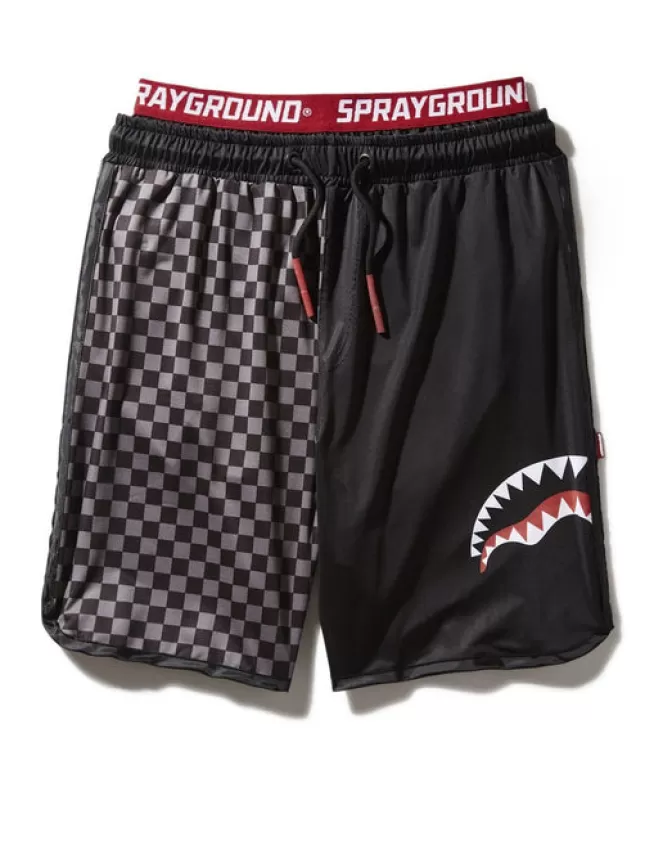Boxer da mare Sprayground in tessuto tecnico - Grigio scacchato con spacco laterale e taglio corto