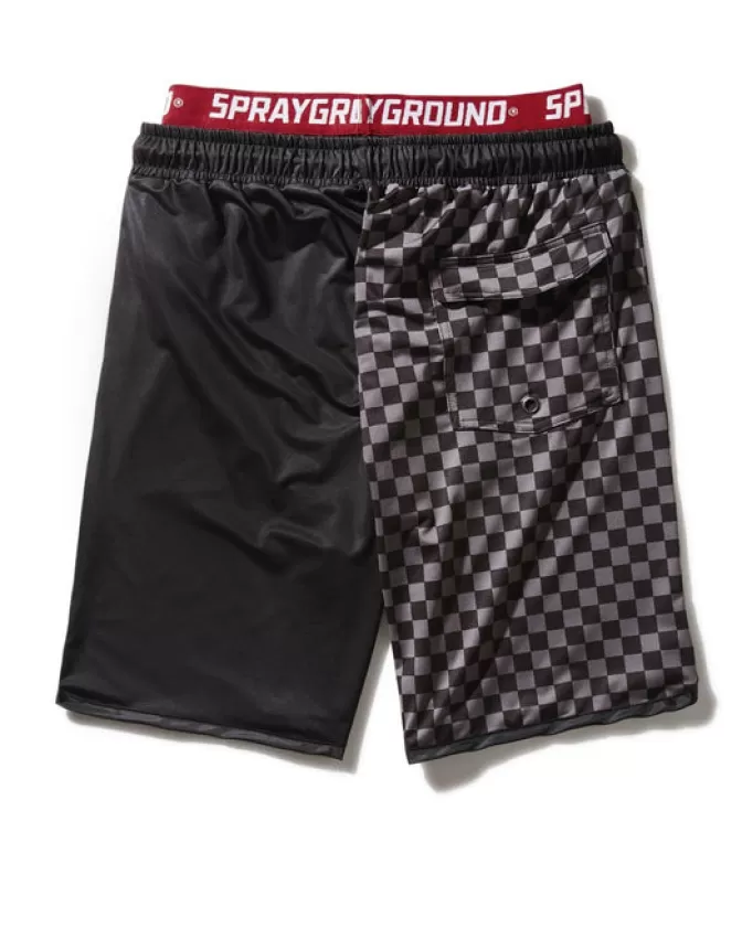 Boxer da mare Sprayground in tessuto tecnico - Grigio scacchato con spacco laterale e taglio corto