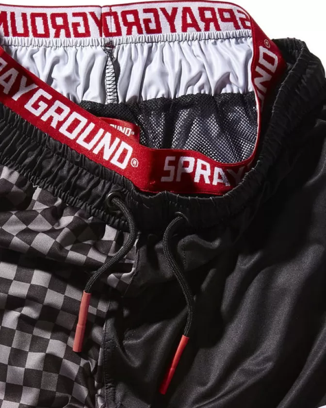 Boxer da mare Sprayground in tessuto tecnico - Grigio scacchato con spacco laterale e taglio corto