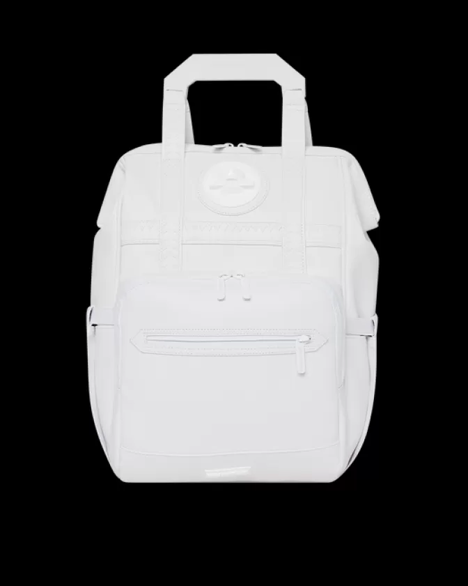 Zaino Sprayground Iconico - Squalo Metallizzato Bianco Puro con Apertura Superiore per Business

，