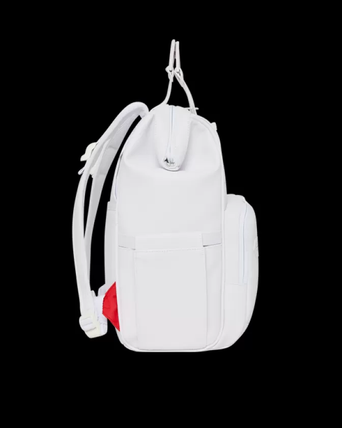 Zaino Sprayground Iconico - Squalo Metallizzato Bianco Puro con Apertura Superiore per Business

，
