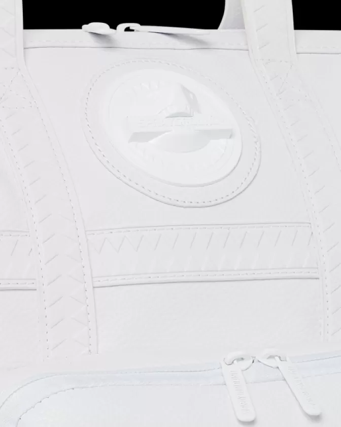 Zaino Sprayground Iconico - Squalo Metallizzato Bianco Puro con Apertura Superiore per Business

，