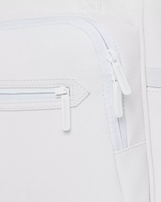 Zaino Sprayground Iconico - Squalo Metallizzato Bianco Puro con Apertura Superiore per Business

，