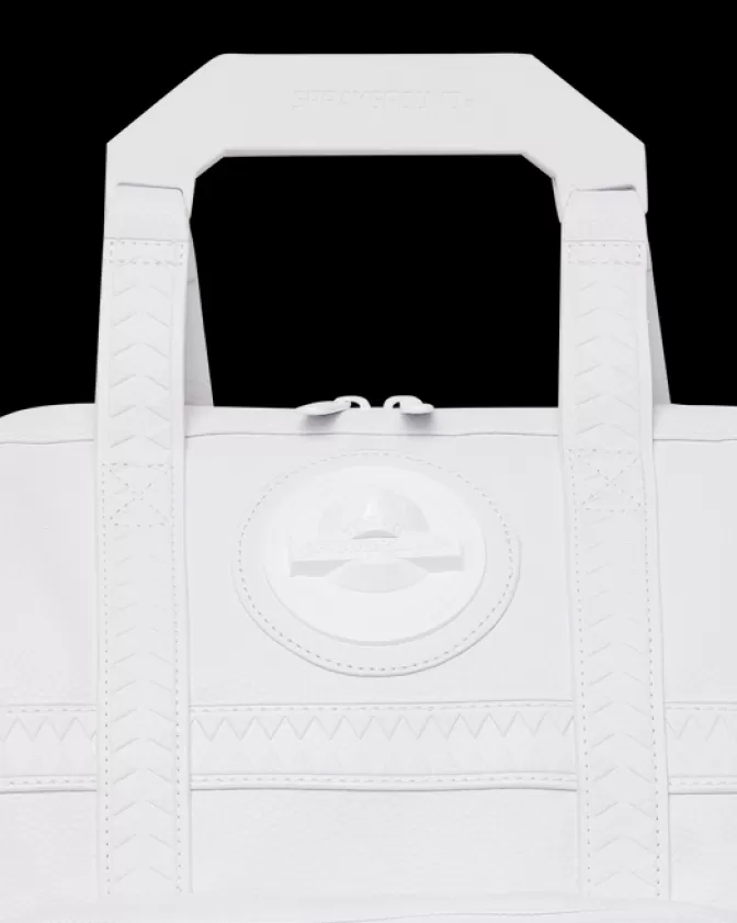 Zaino Sprayground Iconico - Squalo Metallizzato Bianco Puro con Apertura Superiore per Business

，