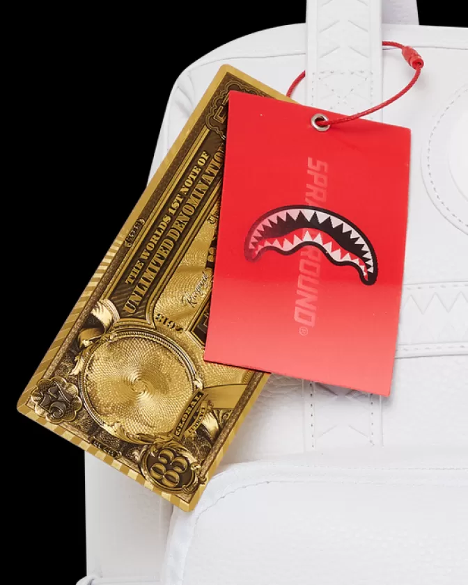 Zaino Sprayground Iconico - Squalo Metallizzato Bianco Puro con Apertura Superiore per Business

，