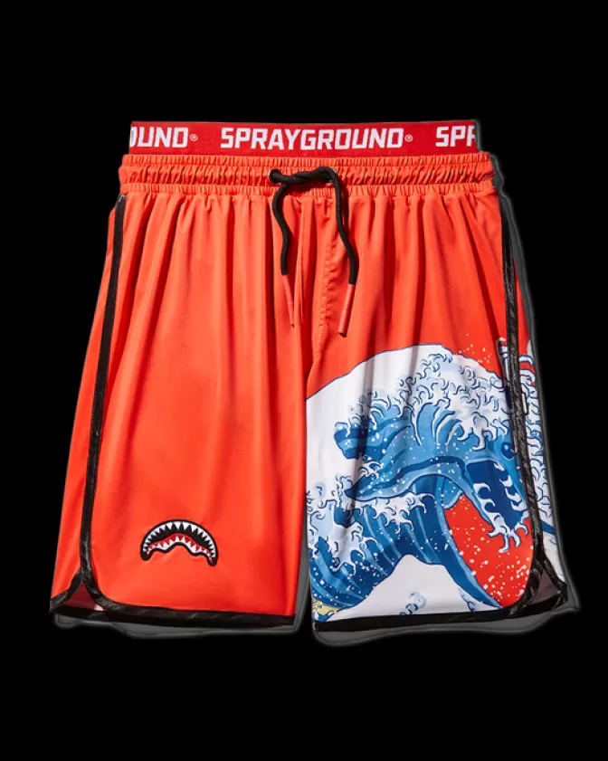 Costumi da Bagno Uomo Sprayground - Pantaloncini Sportivi Onda Giapponese in Tinta Unica Rosso Fuoco, Moda Mare Ultraleggeri con Stile Unico