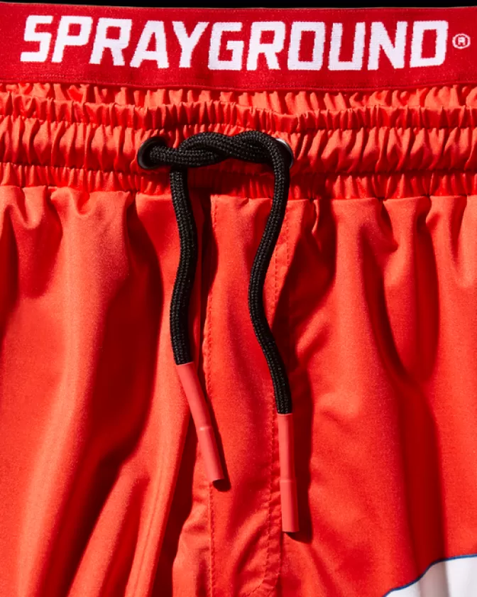 Costumi da Bagno Uomo Sprayground - Pantaloncini Sportivi Onda Giapponese in Tinta Unica Rosso Fuoco, Moda Mare Ultraleggeri con Stile Unico
