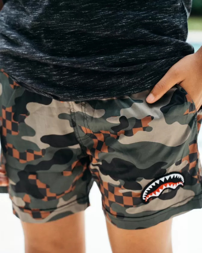 Sprayground - Pantaloncini da Mare per Ragazzi con Stampa Mimetica a Quadri - Costume da Bagno Estivo Junior