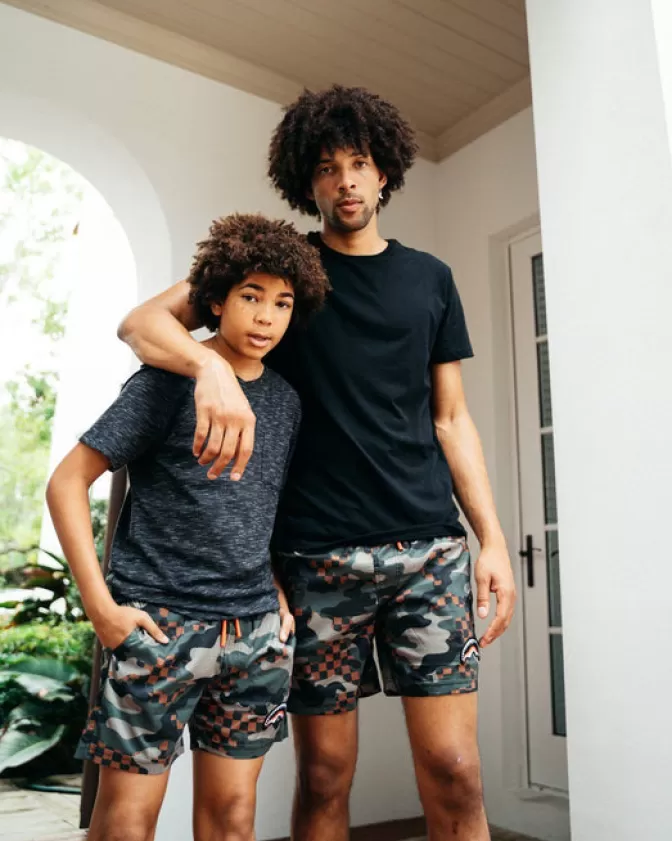 Sprayground - Pantaloncini da Mare per Ragazzi con Stampa Mimetica a Quadri - Costume da Bagno Estivo Junior