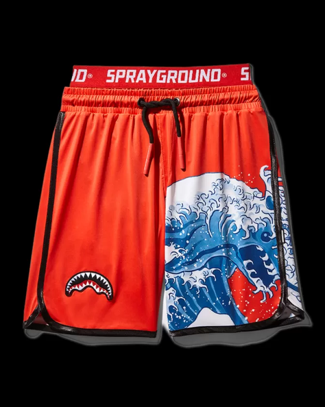 Costumi da Bagno Bambini con Stampa Onde Giapponesi - Boxer Nuoto in Tinta Unita Rosso Energetico by Sprayground