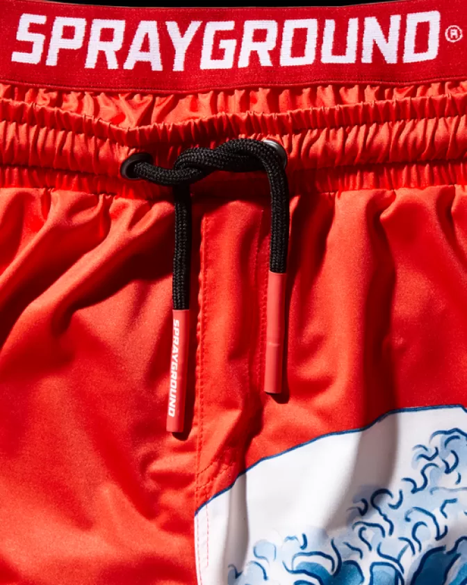 Costumi da Bagno Bambini con Stampa Onde Giapponesi - Boxer Nuoto in Tinta Unita Rosso Energetico by Sprayground