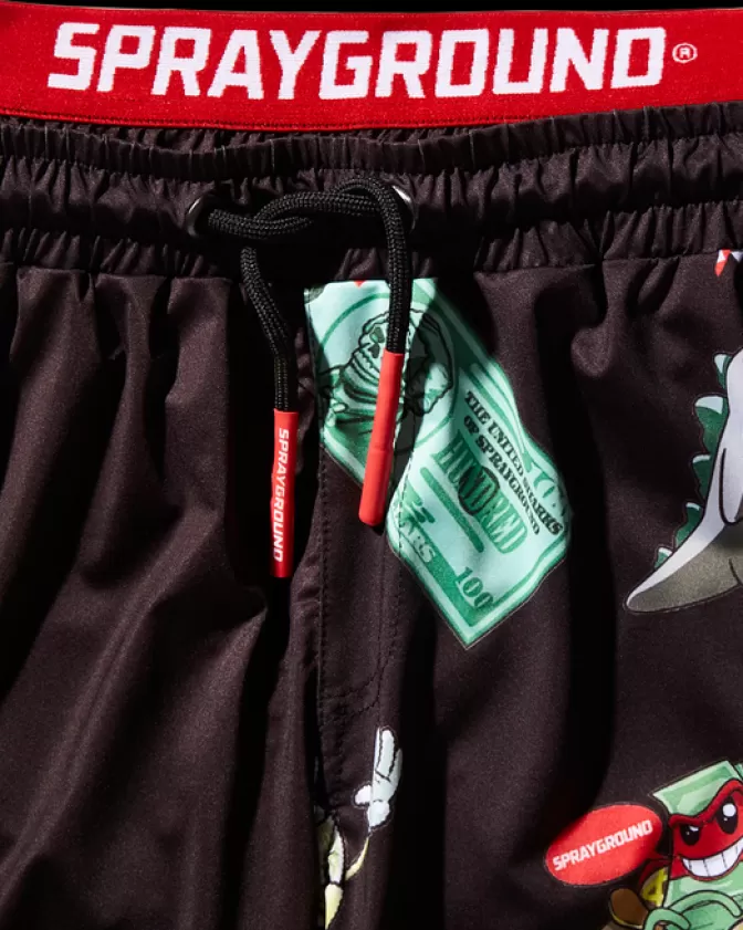 Sprayground Costumi da Bagno con Toppe Unisex per Ragazzini - Modello All-In Comodo in Nero