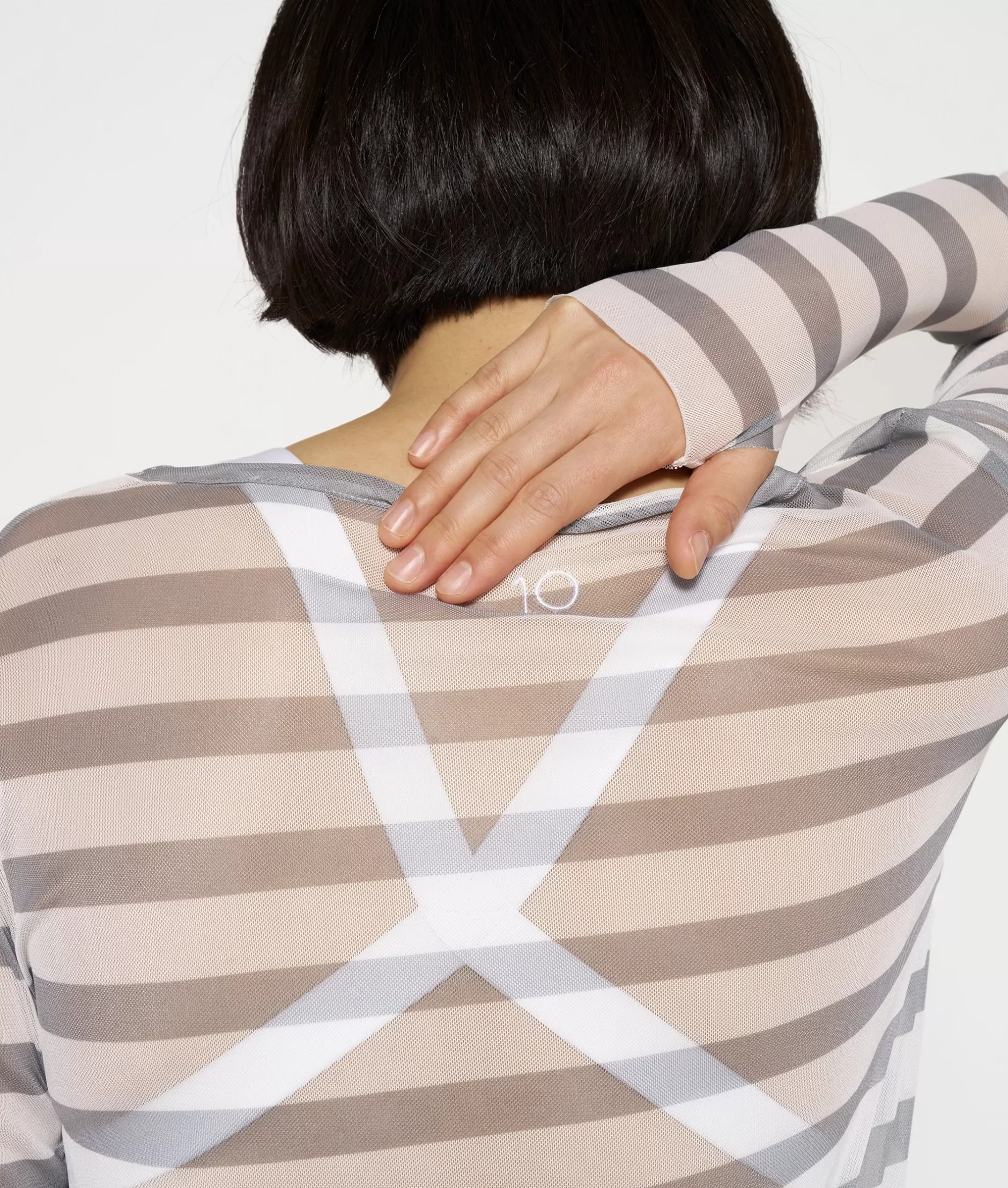 Maglia a Rete con Righe 10DAYS per Donna, T-Shirt a Maniche Lunghe in Tessuto Traspirante