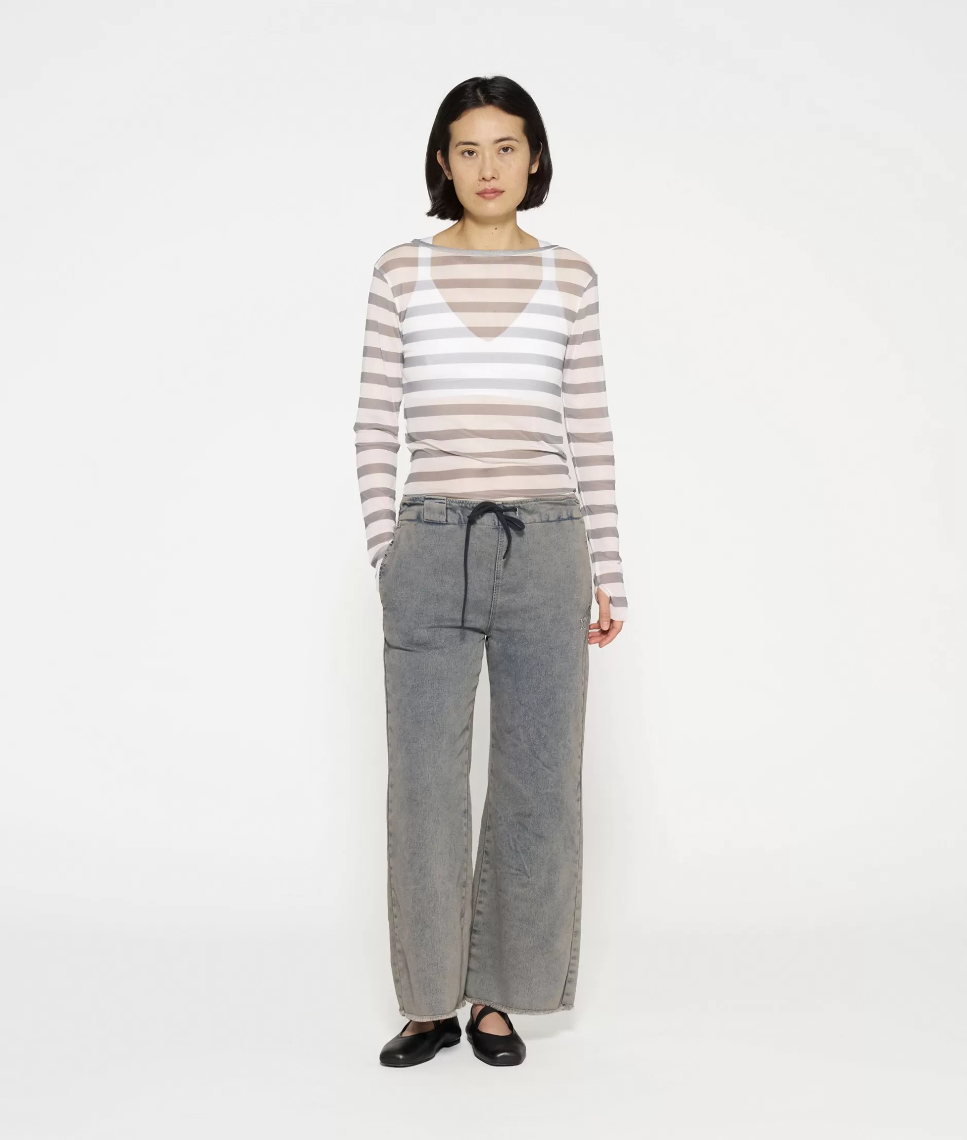 Maglia a Rete con Righe 10DAYS per Donna, T-Shirt a Maniche Lunghe in Tessuto Traspirante