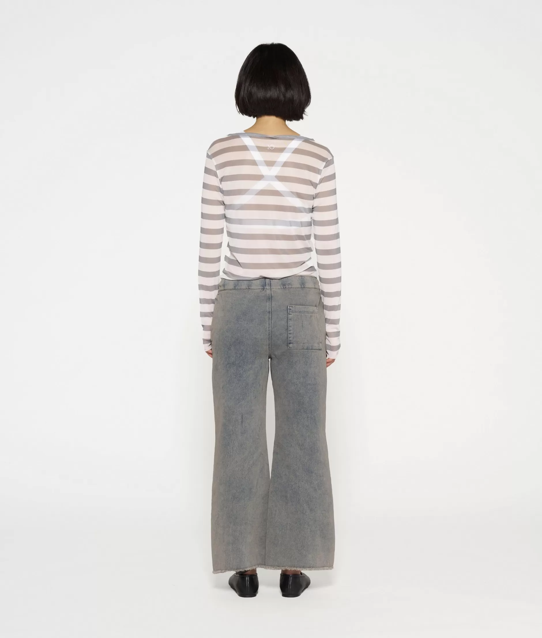 Maglia a Rete con Righe 10DAYS per Donna, T-Shirt a Maniche Lunghe in Tessuto Traspirante