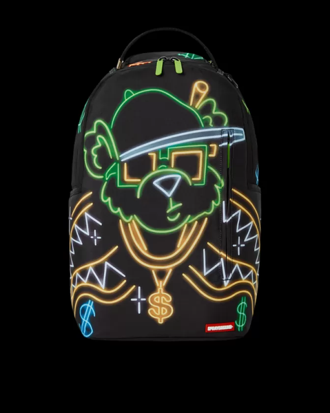 Zaino Sprayground Urbano Stile Orso Banconote con Luci della Città - Design Unico per Strada Metropolitana