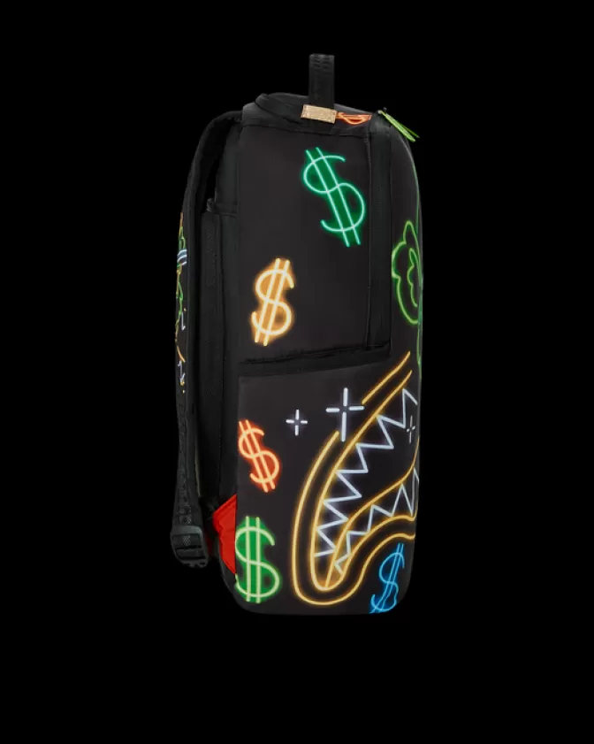 Zaino Sprayground Urbano Stile Orso Banconote con Luci della Città - Design Unico per Strada Metropolitana