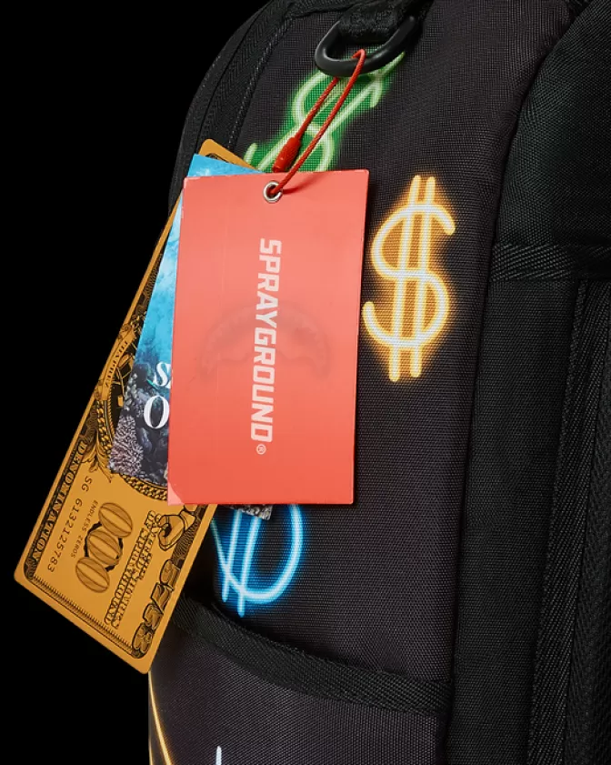 Zaino Sprayground Urbano Stile Orso Banconote con Luci della Città - Design Unico per Strada Metropolitana