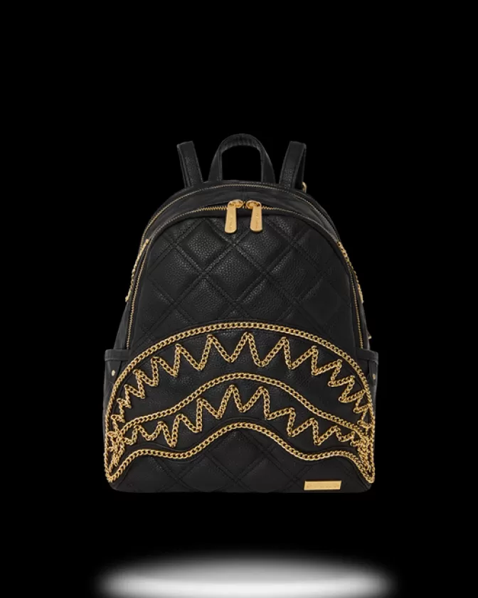 Zaini Sprayground Collezione Selvaggia - Design Audace con Catena Dorata e Motivo Squalo in Tessuto Trapuntato Nero, Lusso Urban per Stile Unico