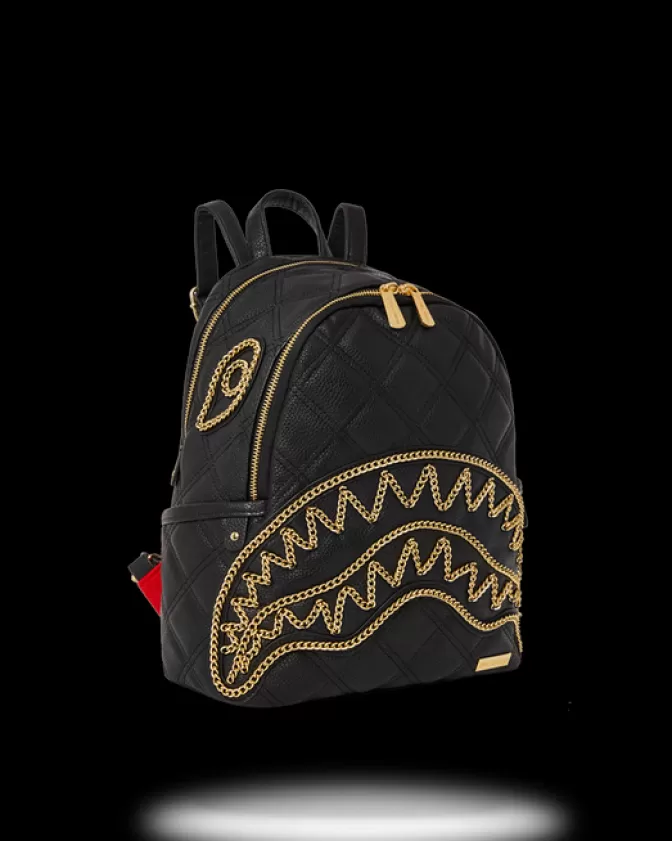 Zaini Sprayground Collezione Selvaggia - Design Audace con Catena Dorata e Motivo Squalo in Tessuto Trapuntato Nero, Lusso Urban per Stile Unico