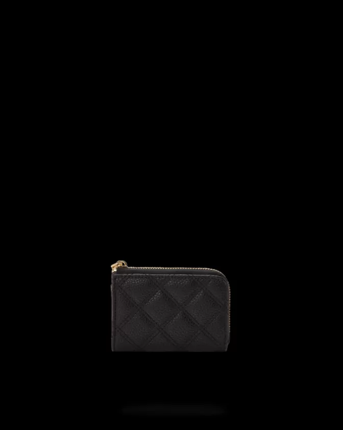 Sprayground Portafoglio Elegante in Pelle Nera Trapuntata con Catena Dorata - Portamonete con Stampa Squalo Stile Streetwear