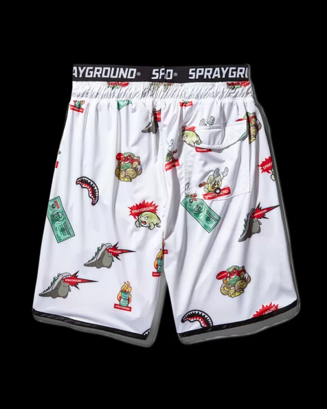 Costumi da Bagno Uomo Corti Sprayground - Modello All-In Con Stampa Esclusiva (Bianco Puro)