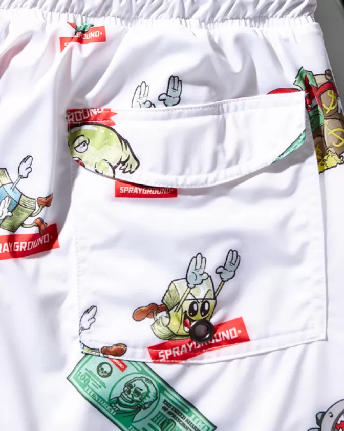 Costumi da Bagno Uomo Corti Sprayground - Modello All-In Con Stampa Esclusiva (Bianco Puro)