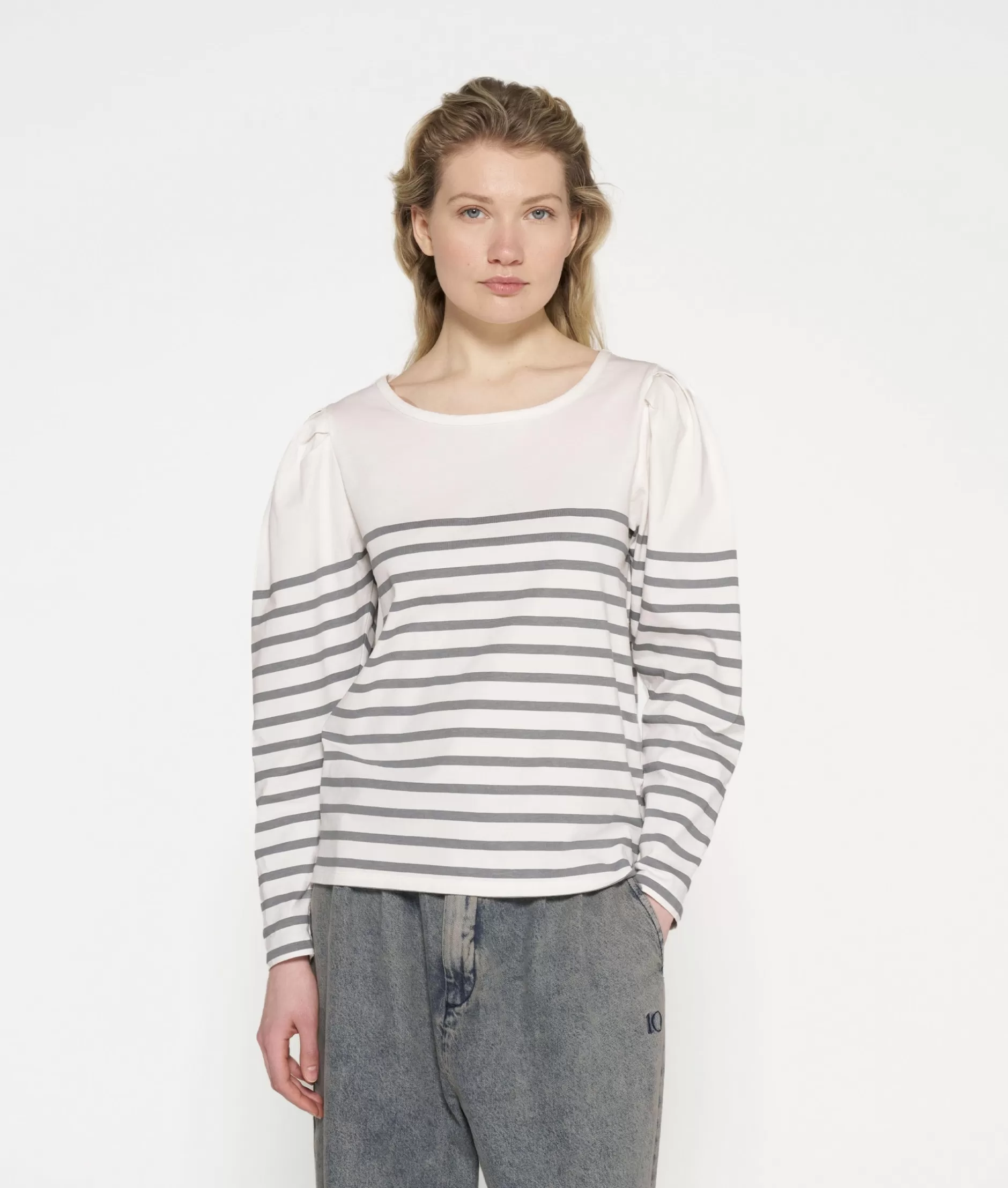 Maglia Donna con Maniche Lunghe 10DAYS - T-Shirt Casual con Scollo a Bomba e Strisce Eleganti