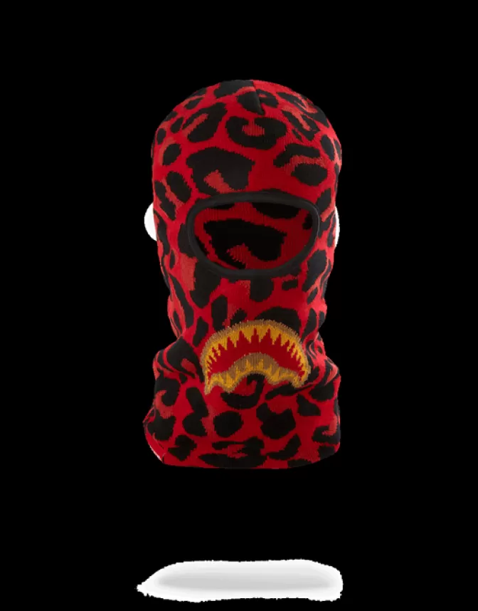 Sprayground Maschera Termica Leopardo Rosso con Design Squalo Dorato - Stile Unico per Protezione e Moda