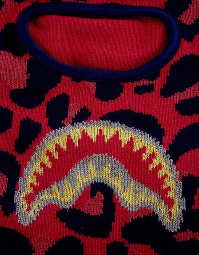 Sprayground Maschera Termica Leopardo Rosso con Design Squalo Dorato - Stile Unico per Protezione e Moda