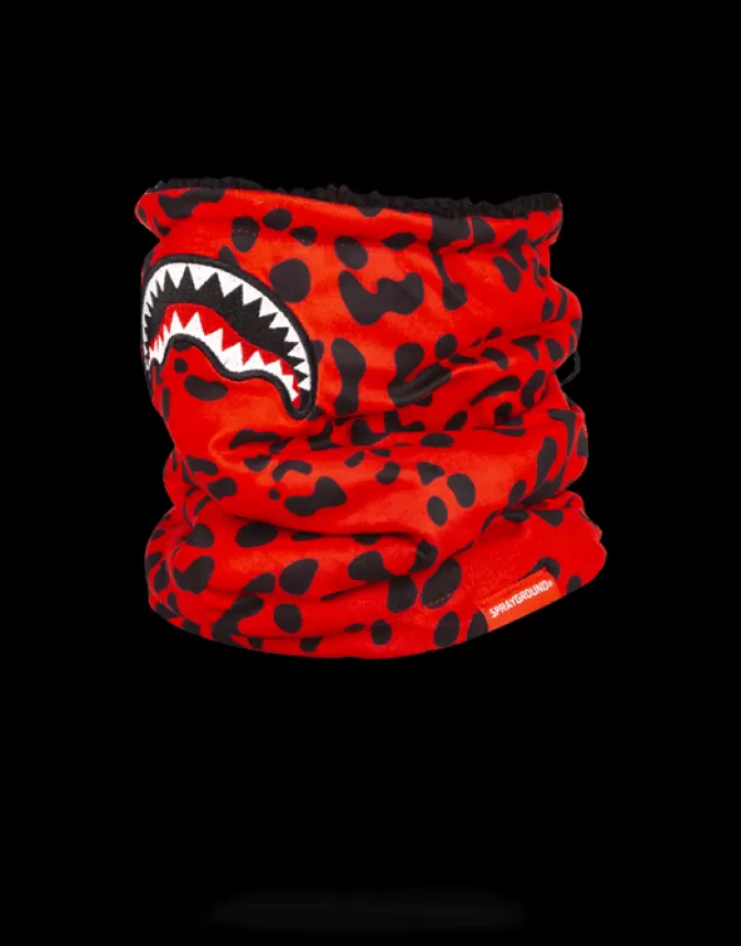Maschere termiche Sprayground + Sciarpa collo in pile leopardato rosso - Combinazione invernale fashion e funzionale